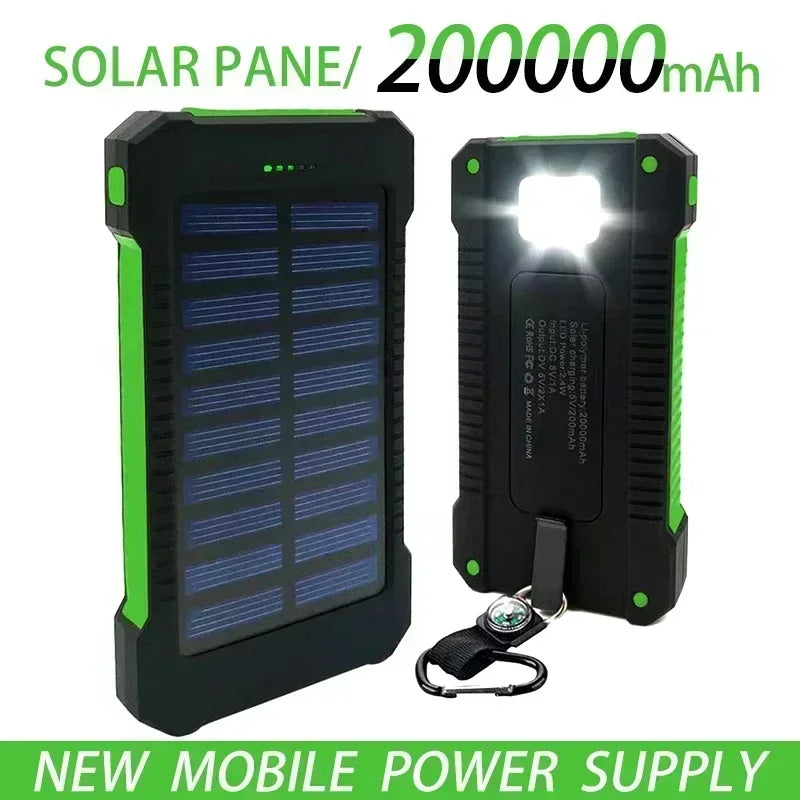 100,000mAh Solar Power Bank – Waterproof Portable Charger w/ Flashlight