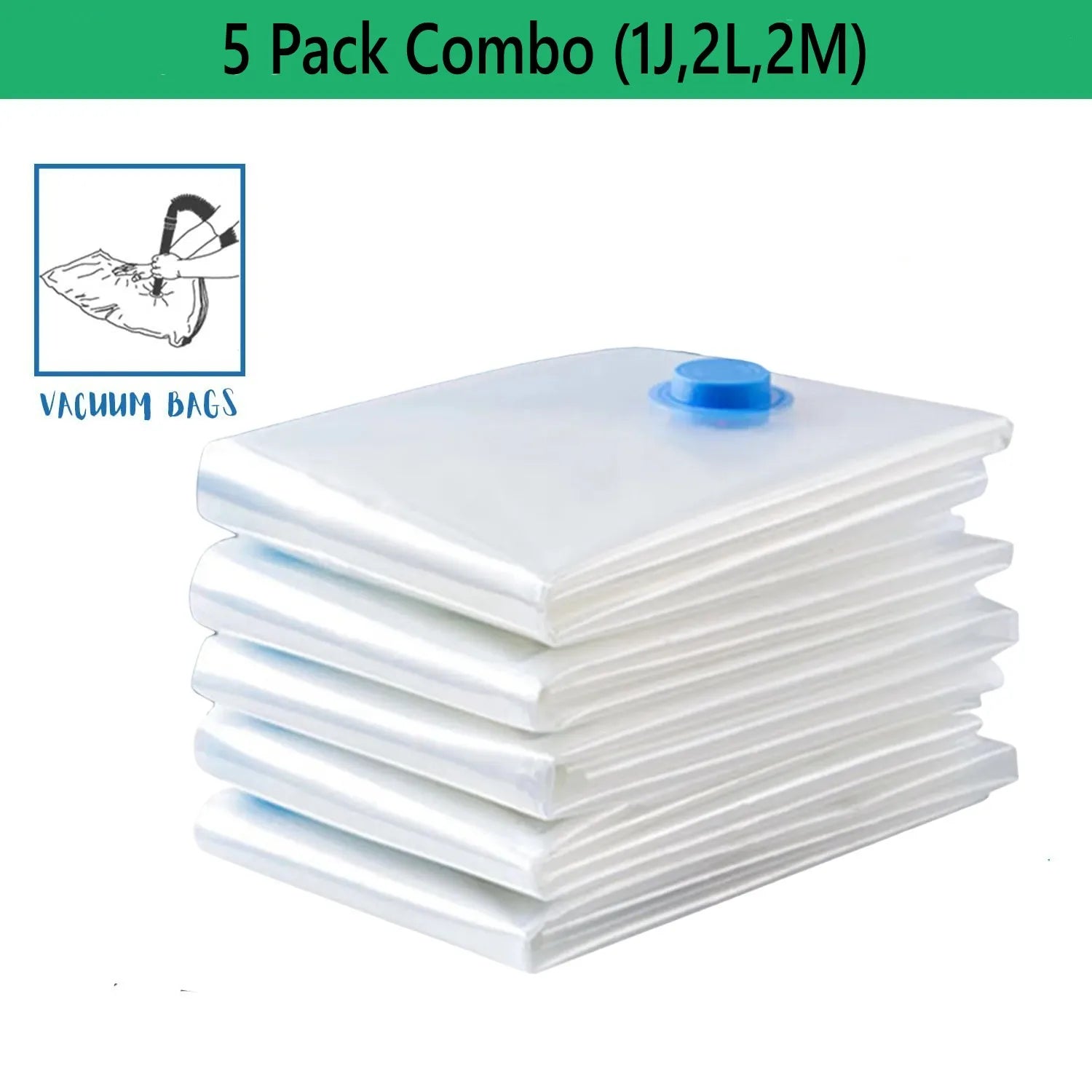 5-Pack Vacuum Storage Bags – Space Saver for Clothes & Bedding