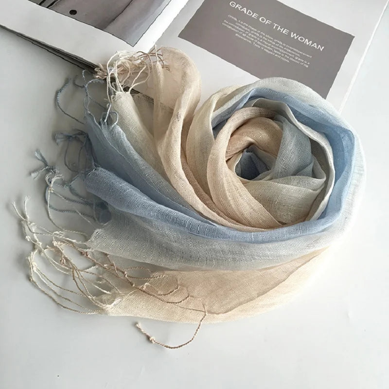 100% linen gradient color spring/summer women's scarf