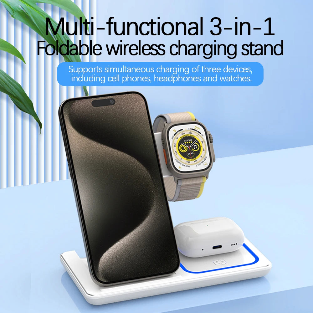 30W 3-in-1 Foldable Wireless Charging Station – For iPhone, Apple Watch & AirPods