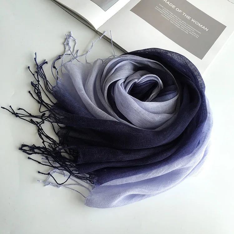 100% linen gradient color spring/summer women's scarf