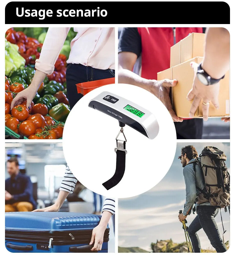 Digital Luggage Scale with LCD Display – 110lb/50kg Portable Travel Weighing Tool