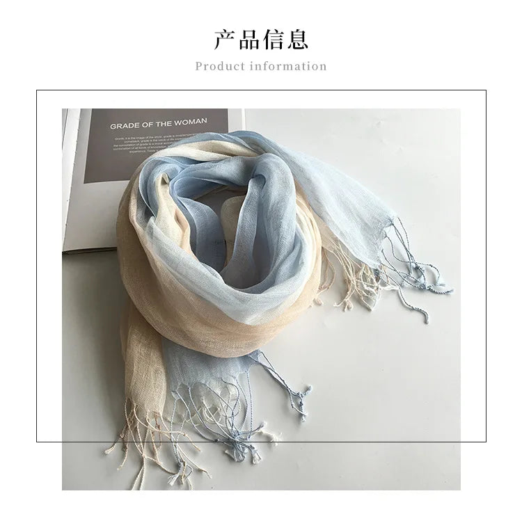 100% linen gradient color spring/summer women's scarf