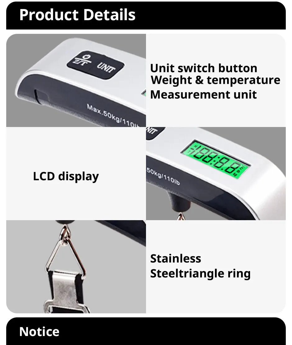 Digital Luggage Scale with LCD Display – 110lb/50kg Portable Travel Weighing Tool