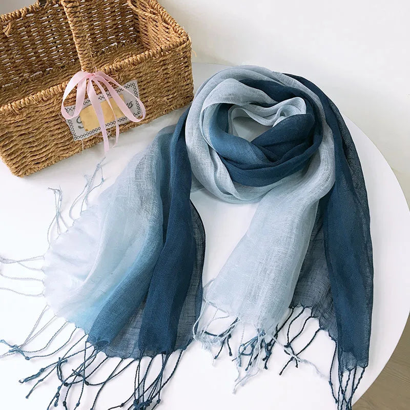 100% linen gradient color spring/summer women's scarf