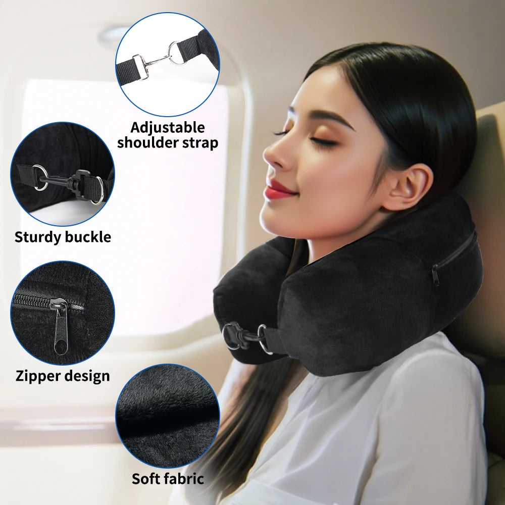 Travel Neck Pillow with Fillable U-Shaped Cover & Storage Bag