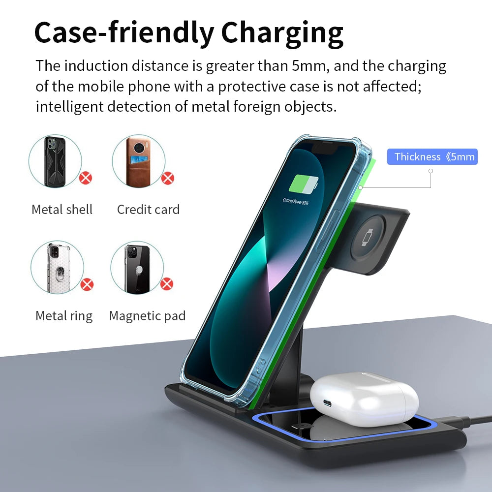 30W 3-in-1 Foldable Wireless Charging Station – For iPhone, Apple Watch & AirPods