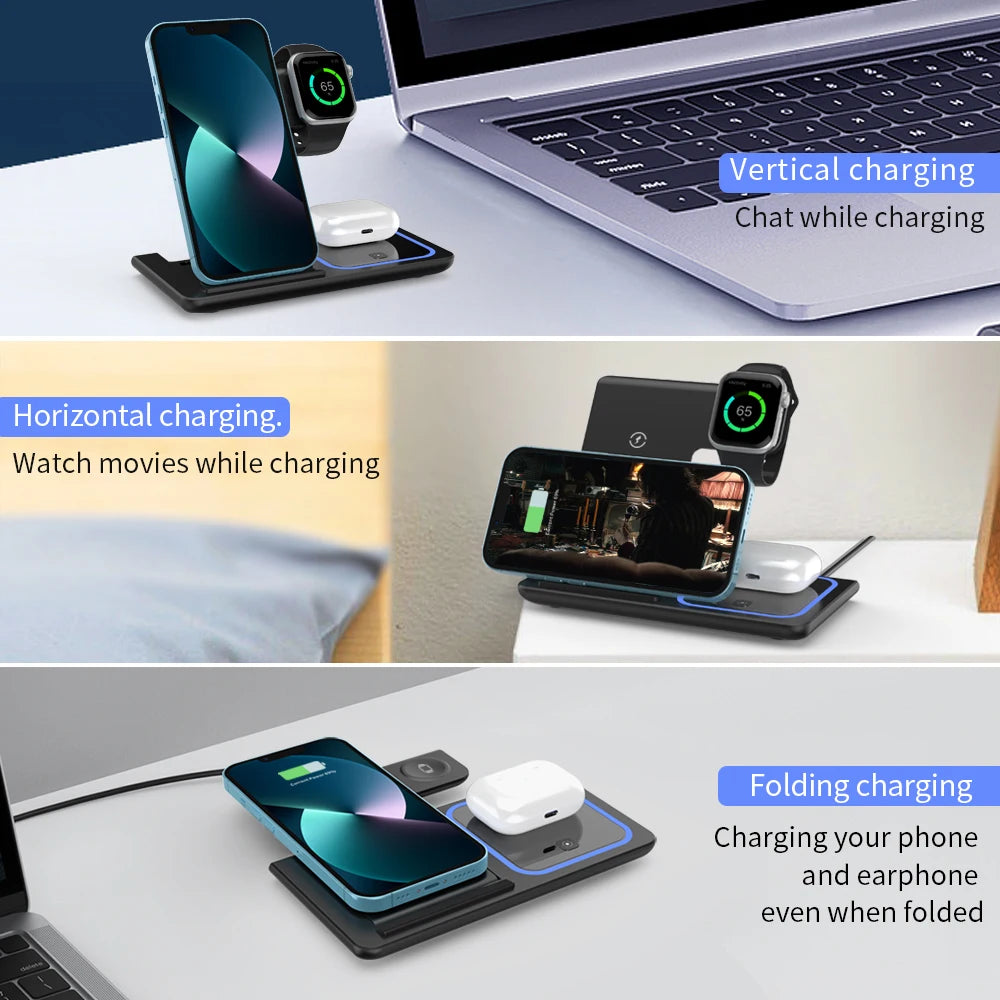 30W 3-in-1 Foldable Wireless Charging Station – For iPhone, Apple Watch & AirPods