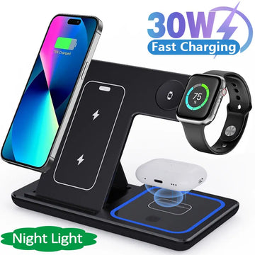 30W 3-in-1 Foldable Wireless Charging Station – For iPhone, Apple Watch & AirPods