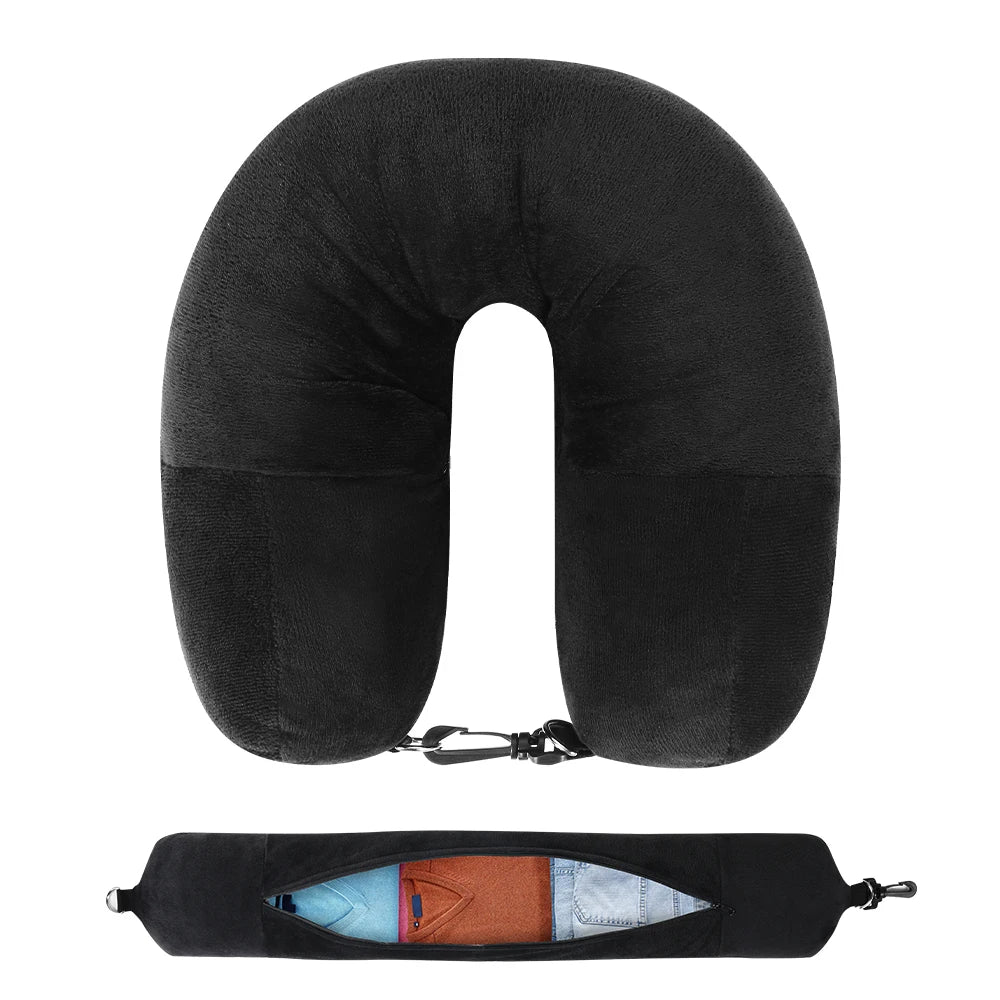Travel Neck Pillow with Fillable U-Shaped Cover & Storage Bag