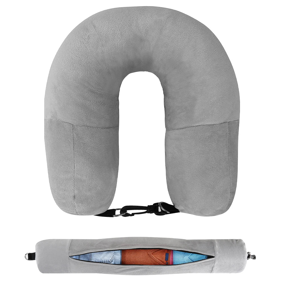 Travel Neck Pillow with Fillable U-Shaped Cover & Storage Bag