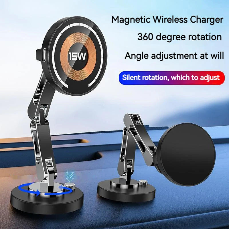 15W Magnetic Car Charger – Foldable 360° Mount for iPhone & Samsung