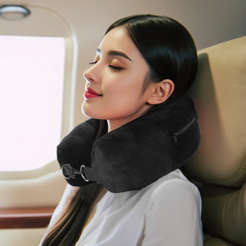 Travel Neck Pillow with Fillable U-Shaped Cover & Storage Bag