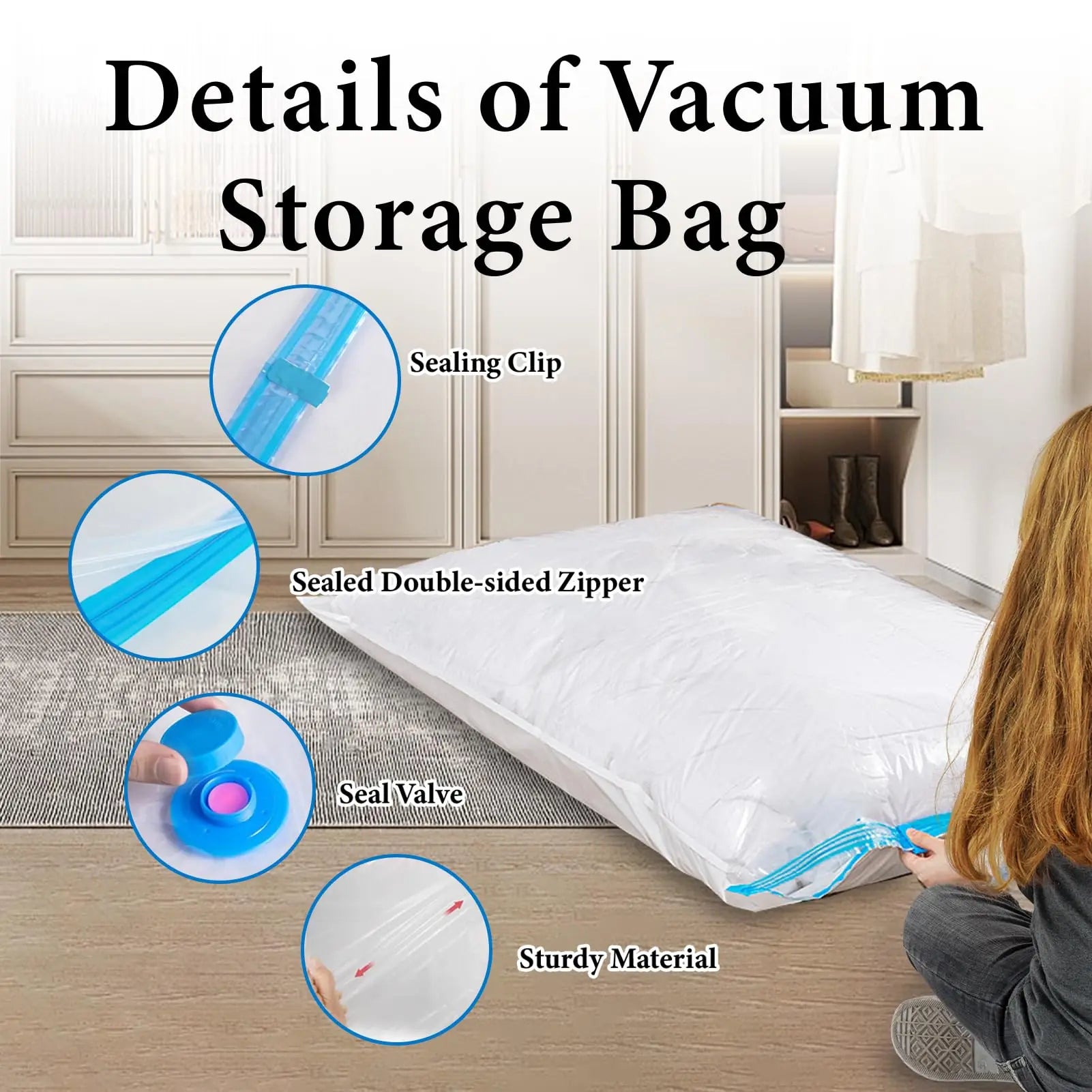 5-Pack Vacuum Storage Bags – Space Saver for Clothes & Bedding