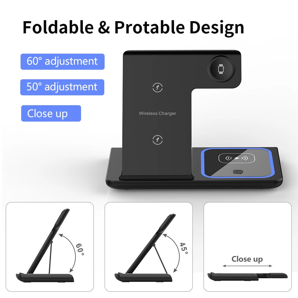 30W 3-in-1 Foldable Wireless Charging Station – For iPhone, Apple Watch & AirPods