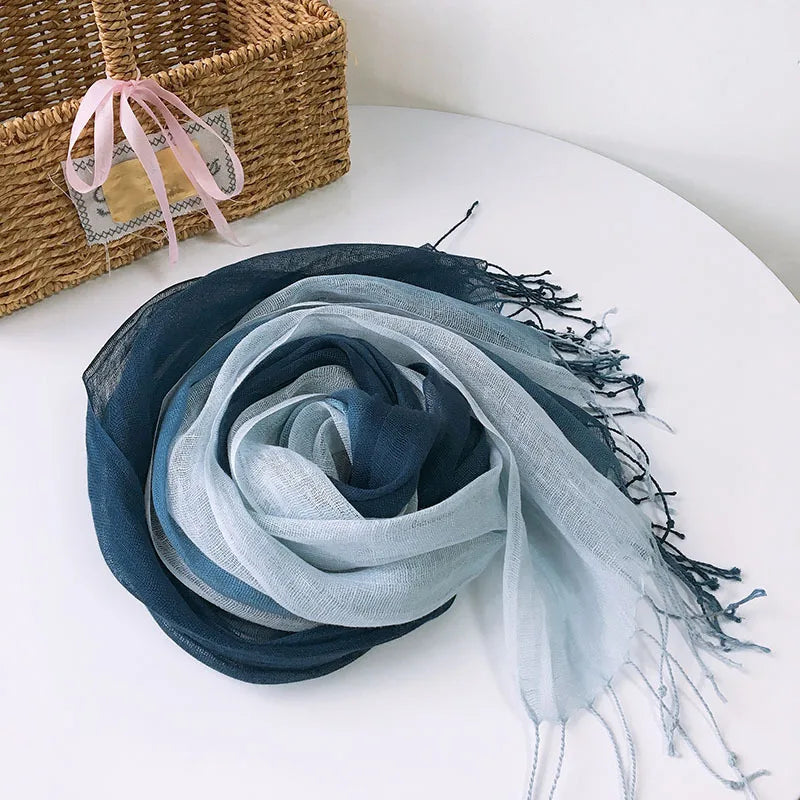 100% linen gradient color spring/summer women's scarf