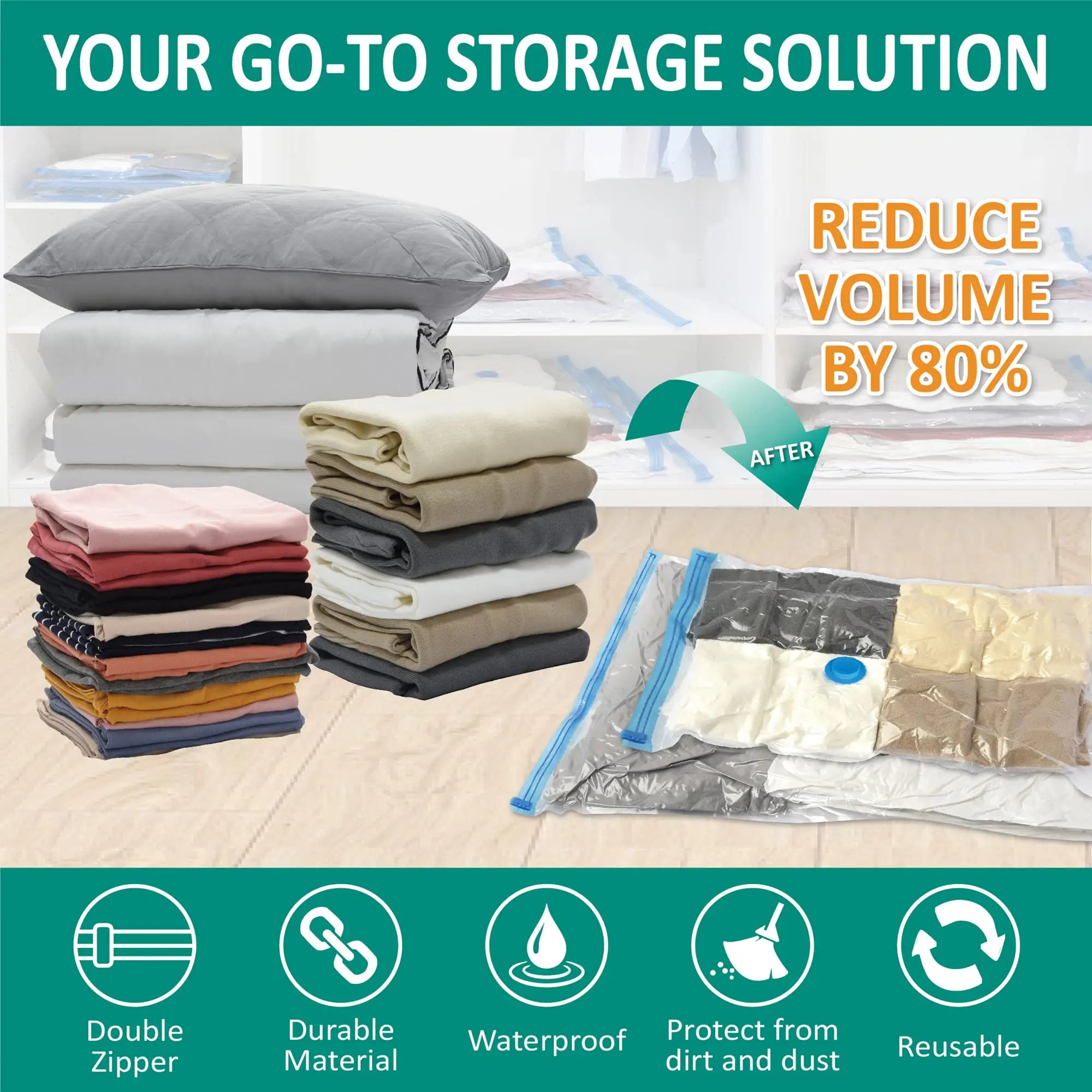 5-Pack Vacuum Storage Bags – Space Saver for Clothes & Bedding