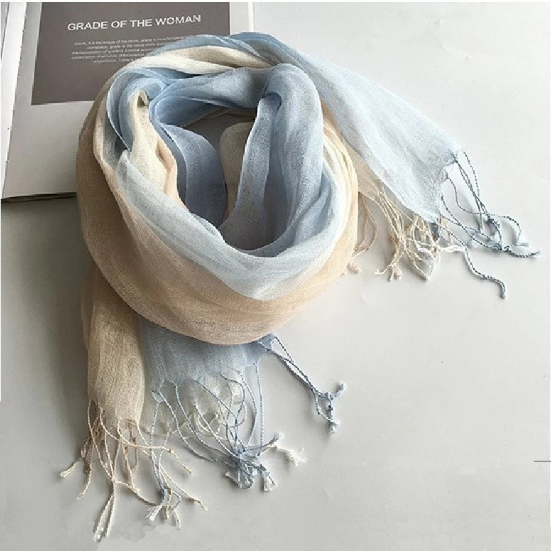 100% linen gradient color spring/summer women's scarf