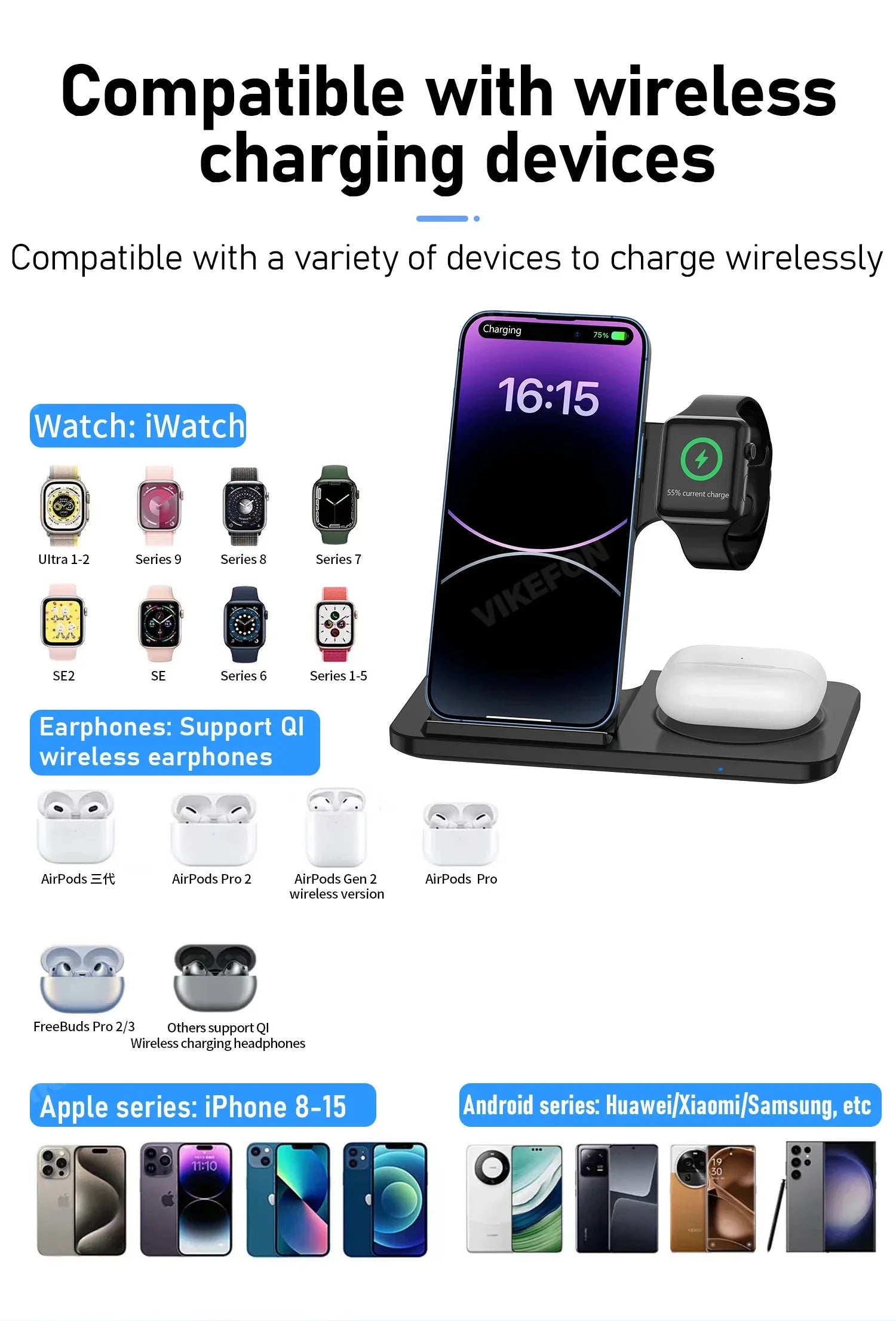 30W 3-in-1 Foldable Wireless Charging Station – For iPhone, Apple Watch & AirPods