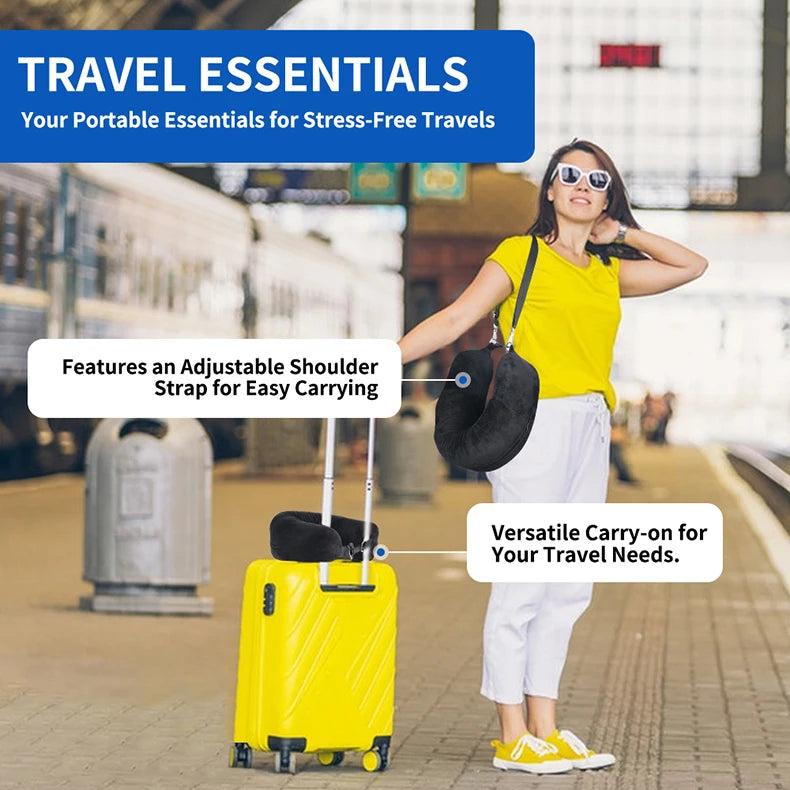 Travel Neck Pillow with Fillable U-Shaped Cover & Storage Bag