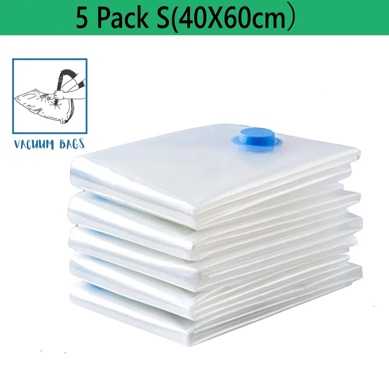 5-Pack Vacuum Storage Bags – Space Saver for Clothes & Bedding