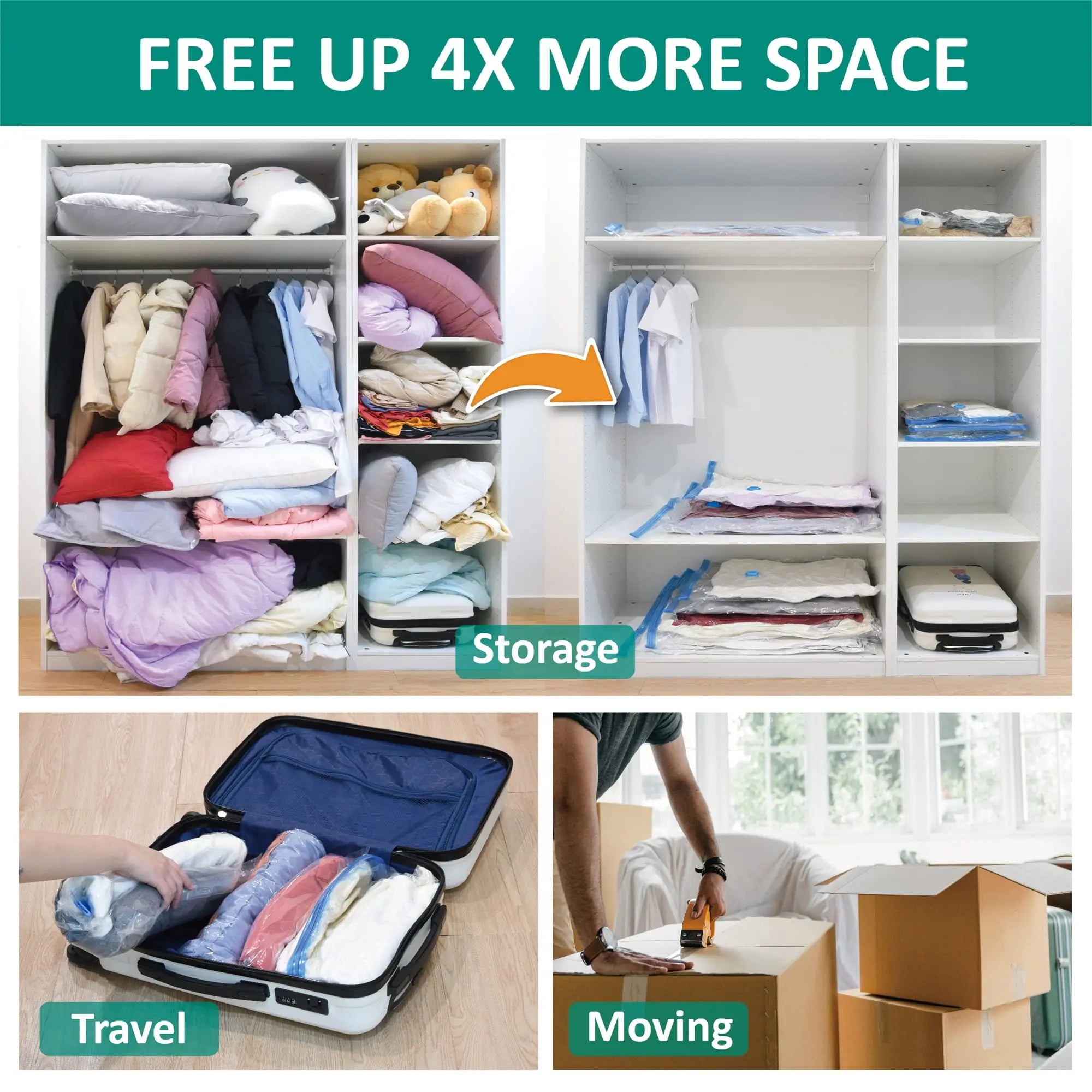 5-Pack Vacuum Storage Bags – Space Saver for Clothes & Bedding