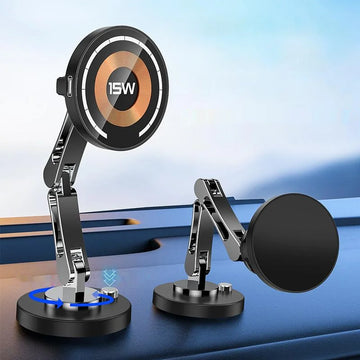 15W Magnetic Car Charger – Foldable 360° Mount for iPhone & Samsung