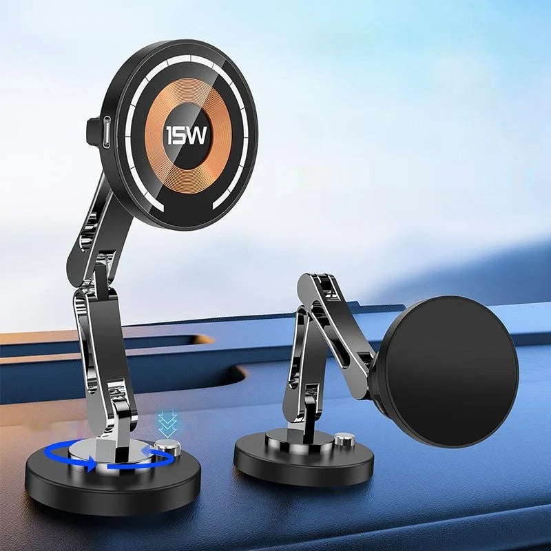 15W Magnetic Car Charger – Foldable 360° Mount for iPhone & Samsung