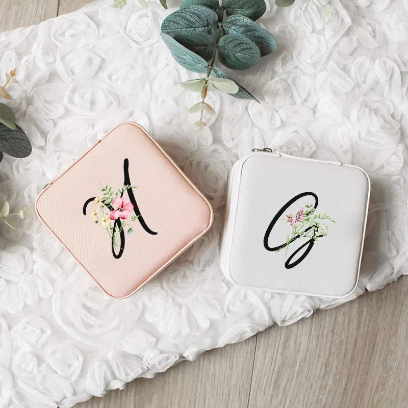 Personalized Leather Jewelry Travel Case – Zipper Organizer with Black Letters