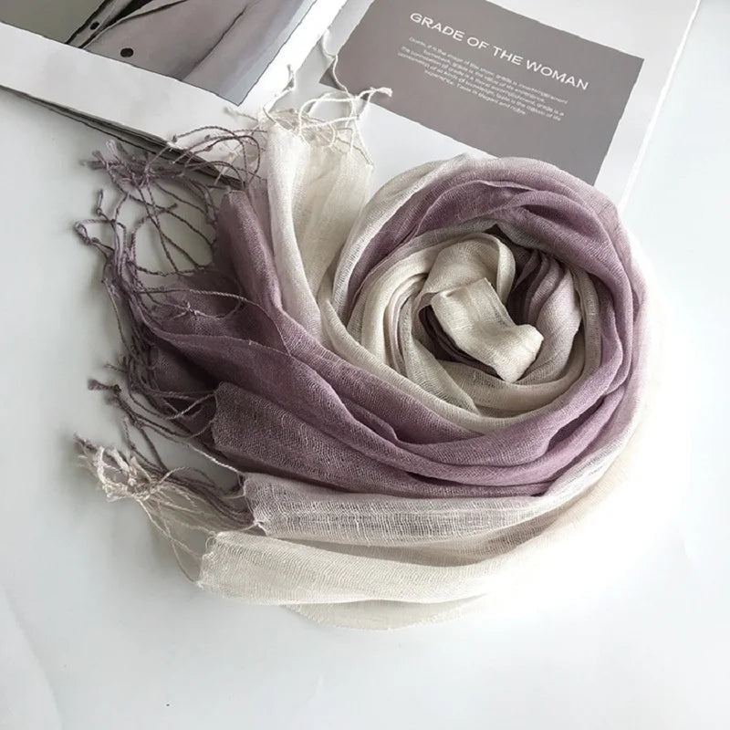 100% linen gradient color spring/summer women's scarf
