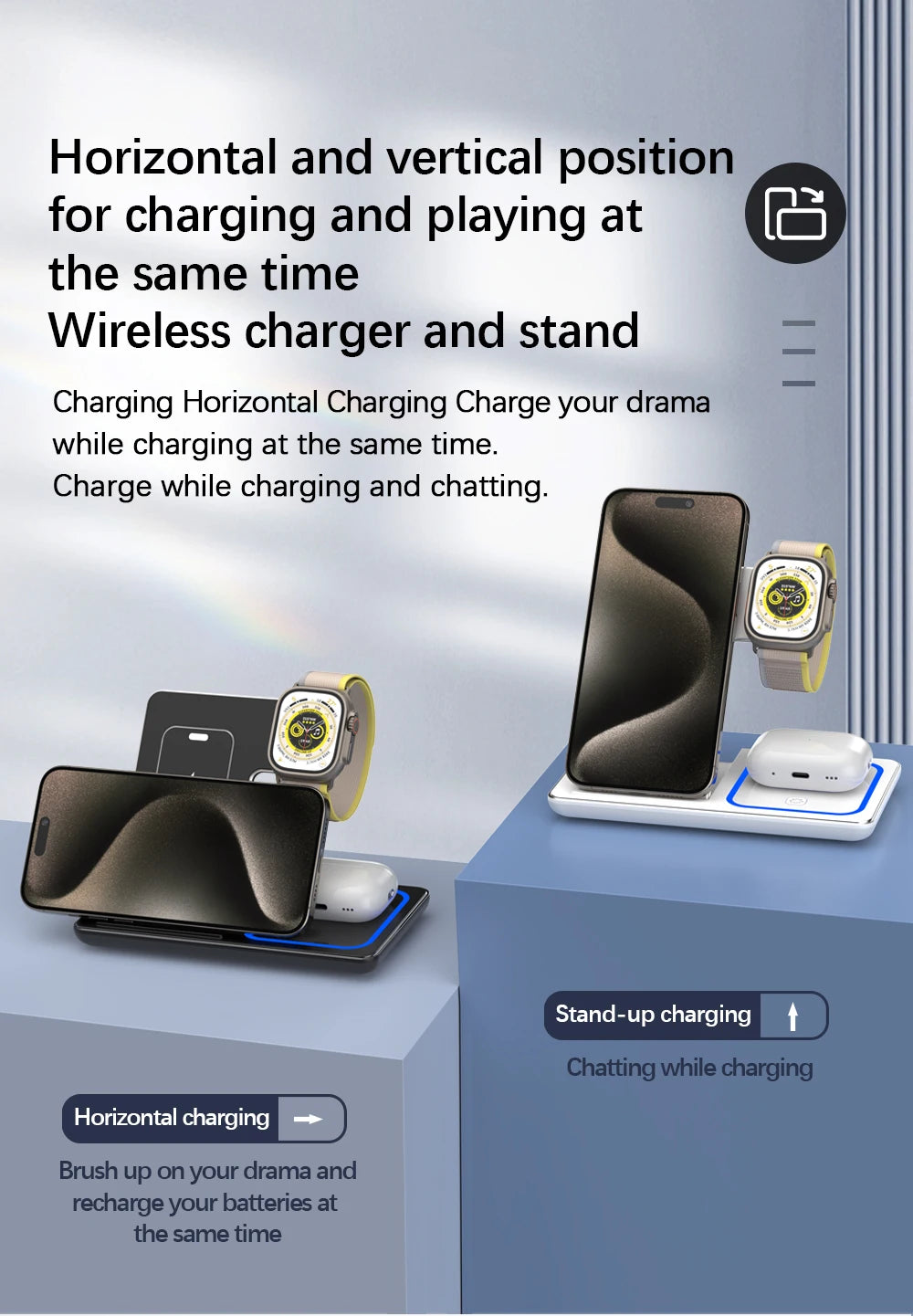 30W 3-in-1 Foldable Wireless Charging Station – For iPhone, Apple Watch & AirPods