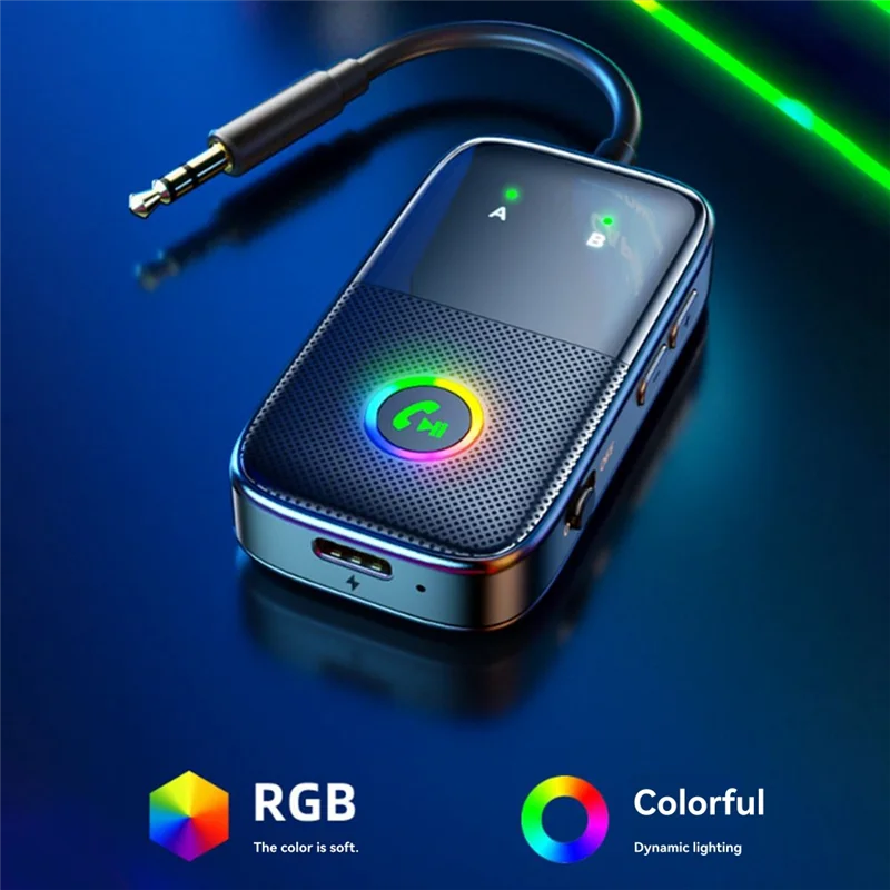 A99E-RGB Bluetooth 5.4 Audio Adapter – 3.5mm AUX Receiver & Transmitter