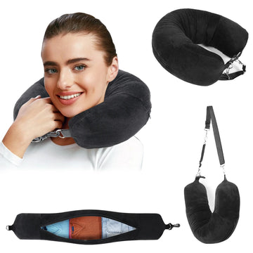 Travel Neck Pillow with Fillable U-Shaped Cover & Storage Bag