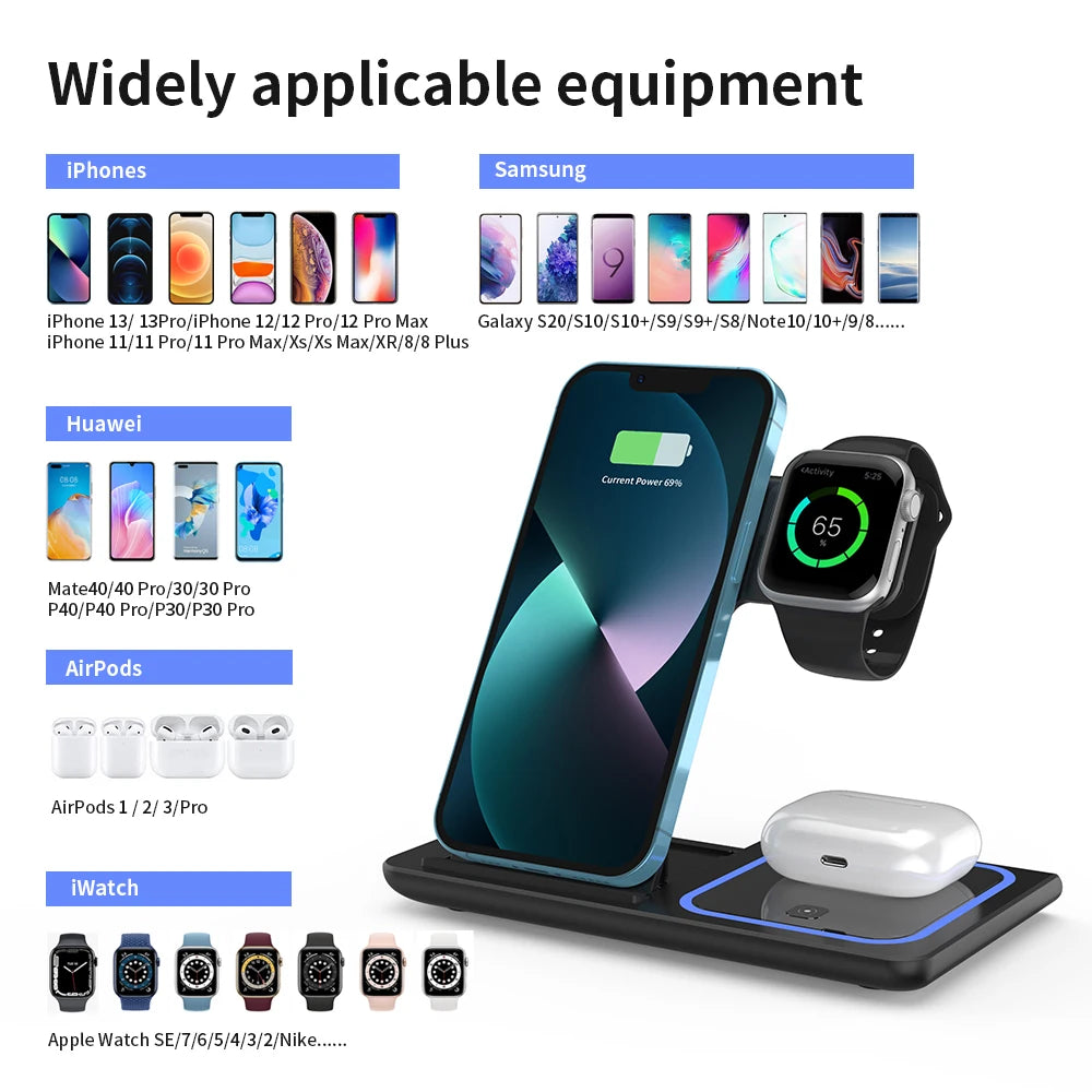 30W 3-in-1 Foldable Wireless Charging Station – For iPhone, Apple Watch & AirPods