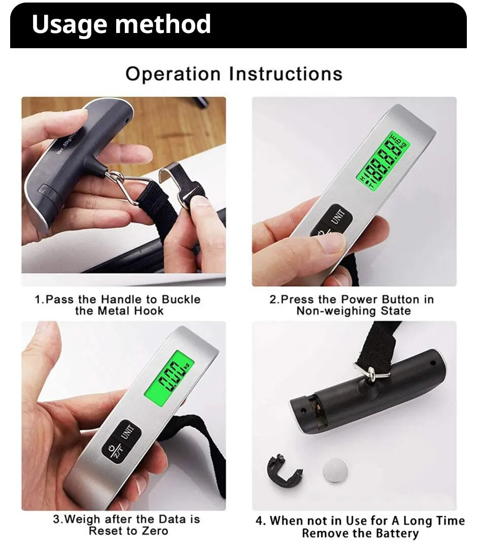 Digital Luggage Scale with LCD Display – 110lb/50kg Portable Travel Weighing Tool